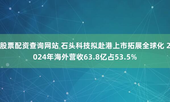 股票配资查询网站 石头科技拟赴港上市拓展全球化 2024年海外营收63.8亿占53.5%