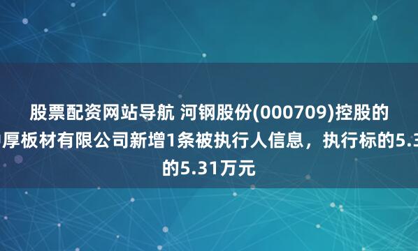 股票配资网站导航 河钢股份(000709)控股的唐山中厚板材有限公司新增1条被执行人信息，执行标的5.31万元